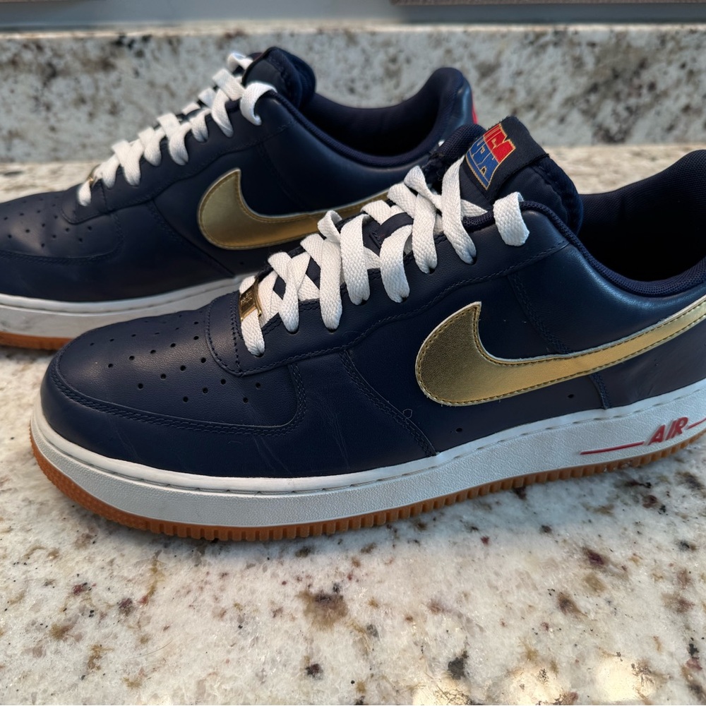 Nike Men's Nike Air Force 1 Low
Olympic (2012) Navy and Gold Sneakers
